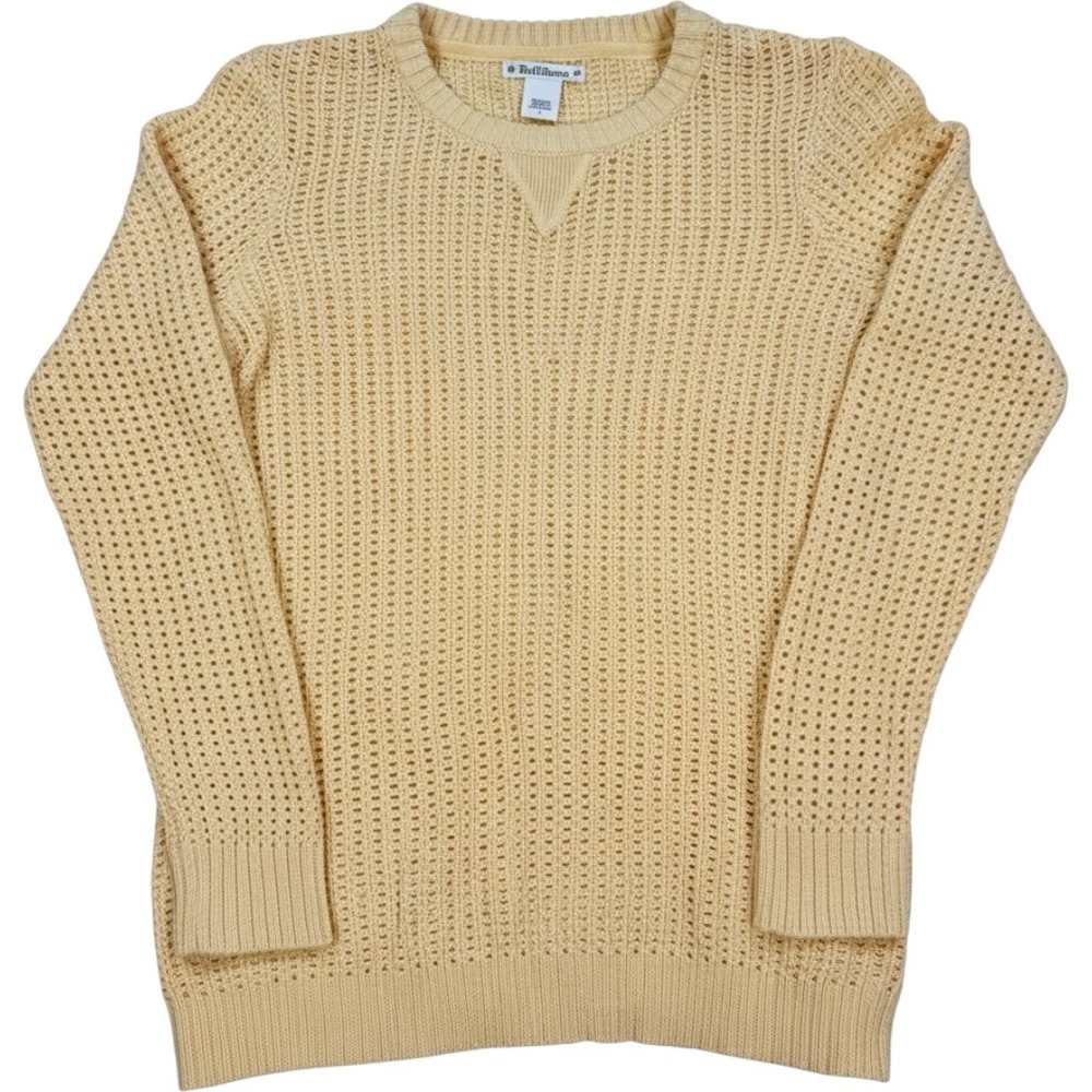 RuffHewn Mens Yellow Cotton Waffle Knit Crewneck Sweater Large